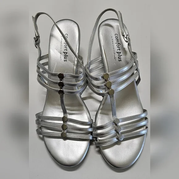 Women's Silver Strappy Sandals Sz 11 - Picture 1 of 5
